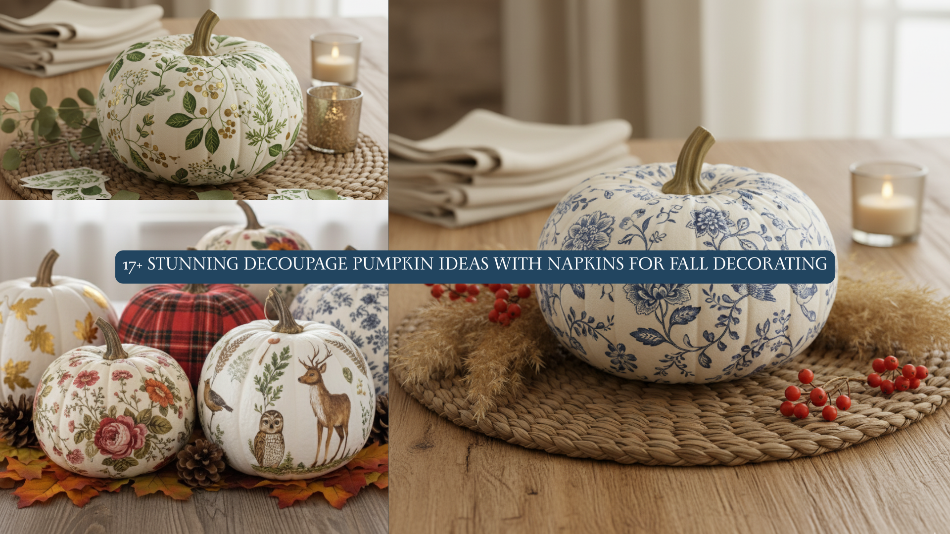 17+ Stunning Decoupage Pumpkin Ideas with Napkins for Fall Decorating