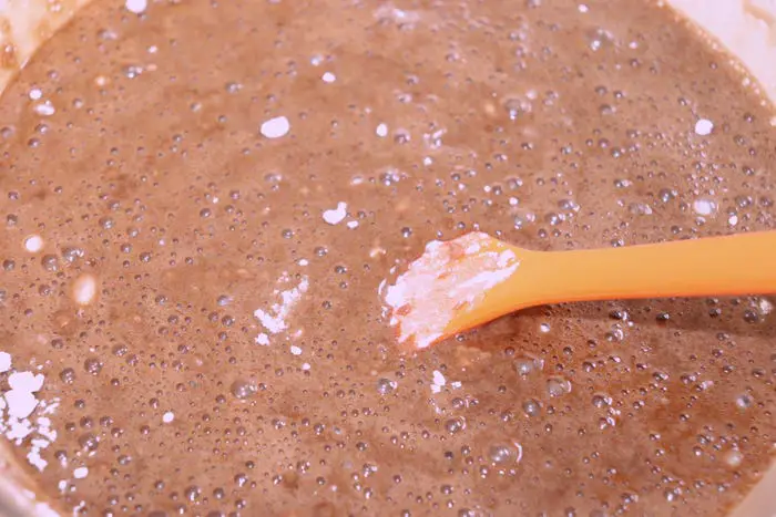 Bubbly chocolate cake batter.