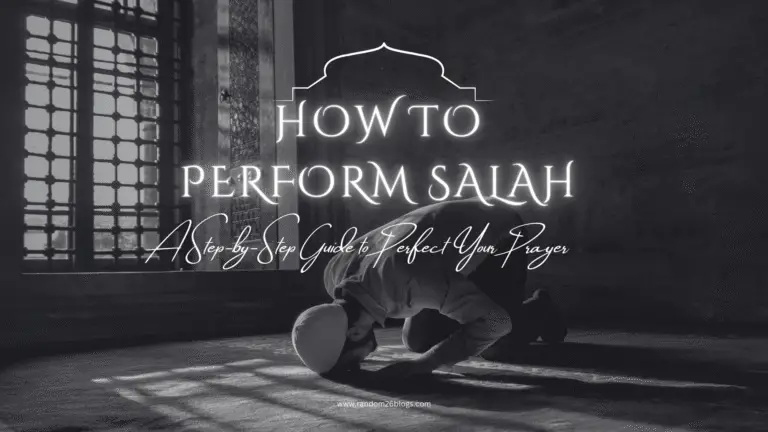 Thumbnail titled 'How to Perform Salah: A Step-by-Step Guide to Perfect Your Prayer' designed for an Islamic blog post on prayer rituals
