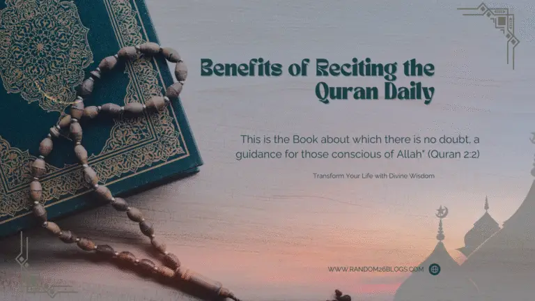 humbnail titled 'Benefits of Reciting the Quran Daily' with Quranic verse 2:2 and the phrase 'Transform Your Life with Divine Wisdom,' designed for a blog post on spiritual growth